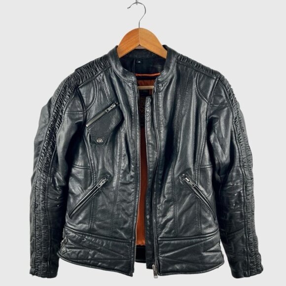 Milwaukee Leather Jacket JMLL2571 Black Crinkled Arm Motorcycle Bomber Goatskin - Picture 15 of 16